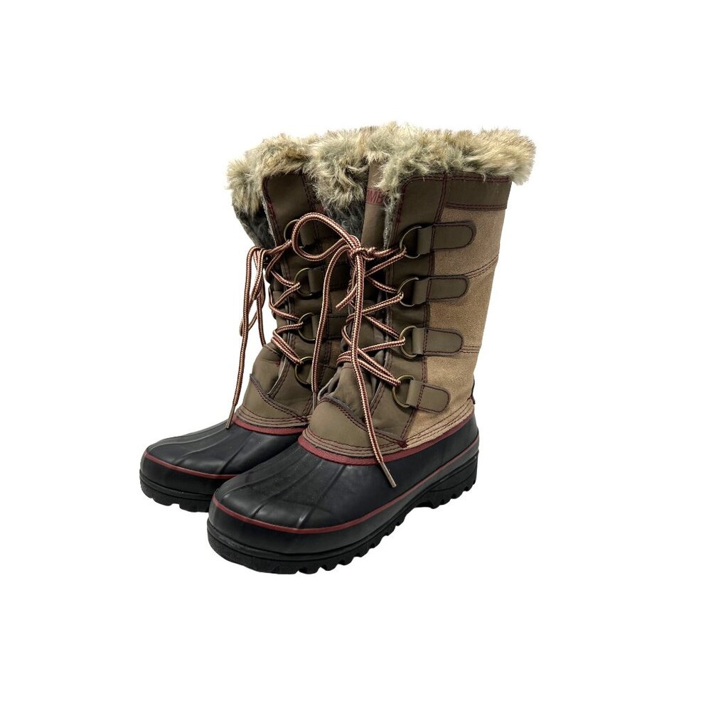 Khombu Womens Northstar Leather Suede Faux Fur Duck Boot Brown Red Size‎ 6